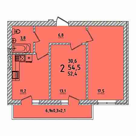 2 комнатная 54.5м²