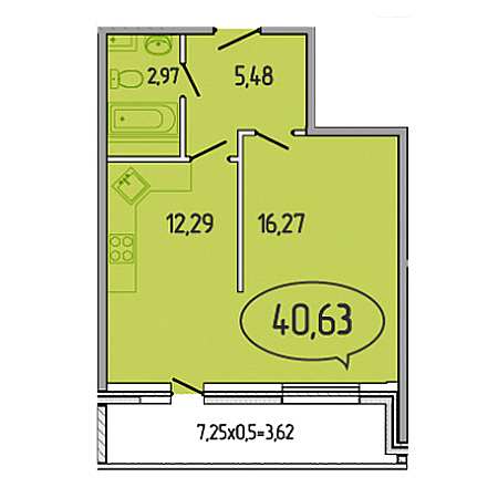 1 комнатная 40.63м²