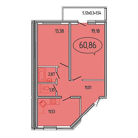 2 комнатная 60.86м²