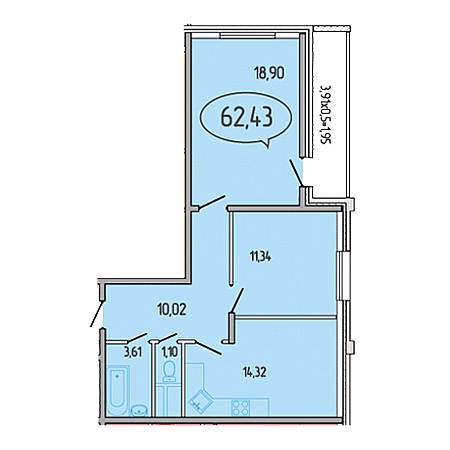 2 комнатная 62.43м²