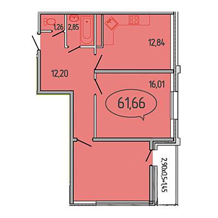 2 комнатная 61.66м²