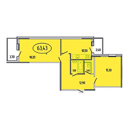 2 комнатная 63.43м²