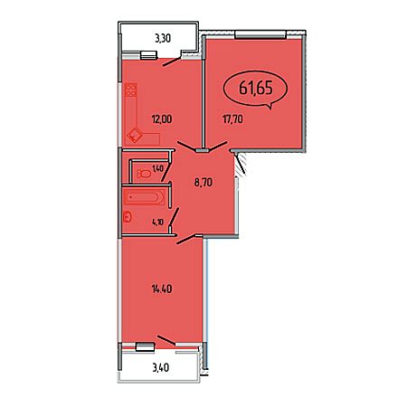 2 комнатная 61.65м²