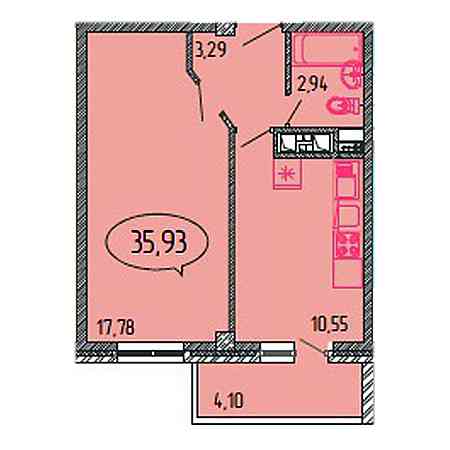 1 комнатная 35.93м²