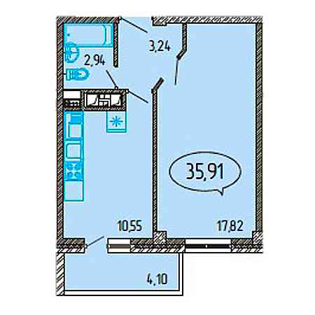 1 комнатная 35.91м²