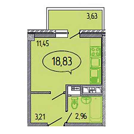 Студия 18.83м²