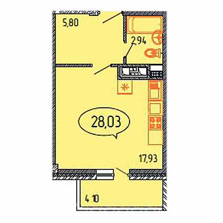 Студия 28.03м²