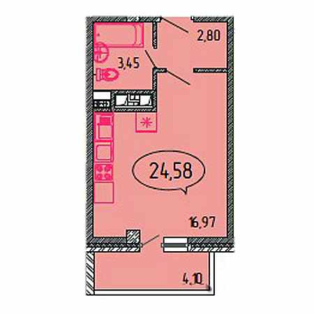 Студия 24.58м²