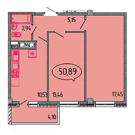 2 комнатная 50.89м²