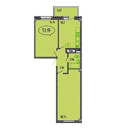 2 комнатная 51.19м²