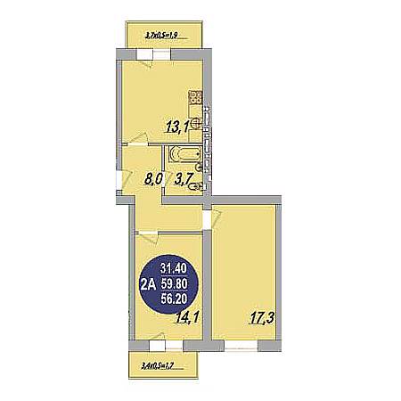 2 комнатная 59.8м²