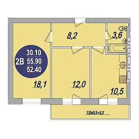 2 комнатная 55.9м²