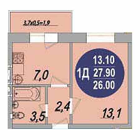 1 комнатная 27.9м²