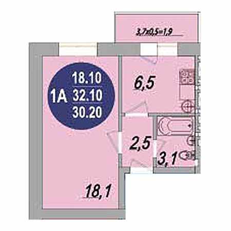 1 комнатная 32.1м²