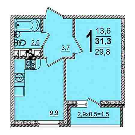 1 комнатная 29.8м²