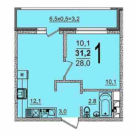 1 комнатная 31.2м²