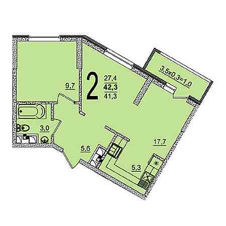 2 комнатная 42.3м²