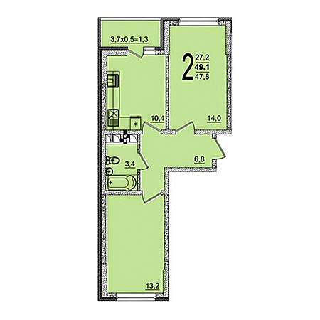 2 комнатная 49.1м²