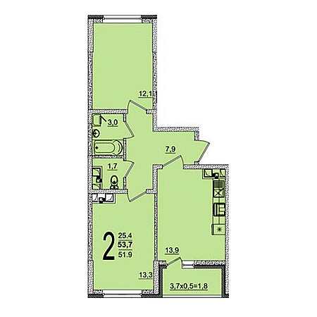 2 комнатная 53.7м²