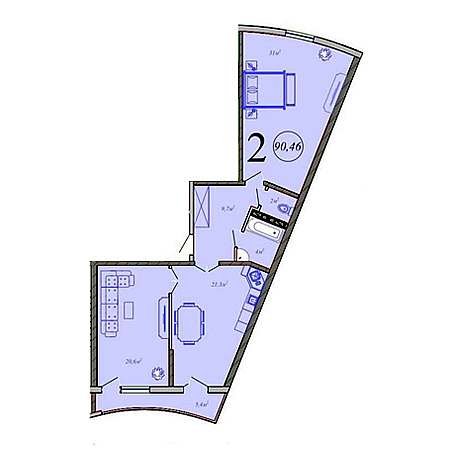 2 комнатная 90.46м²