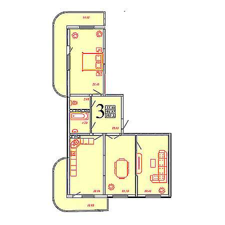 3 комнатная 102.33м²