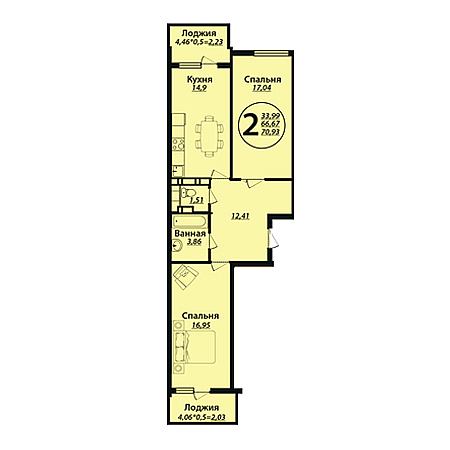 2 комнатная 70.93м²