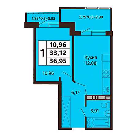 1 комнатная 36.95м²