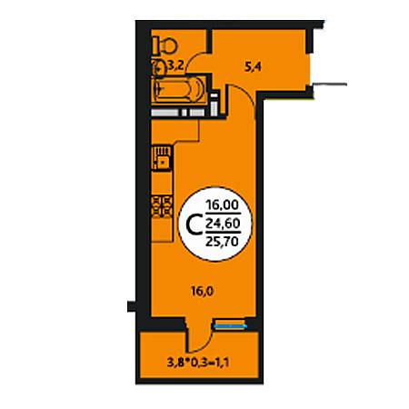 Студия 25.7м²