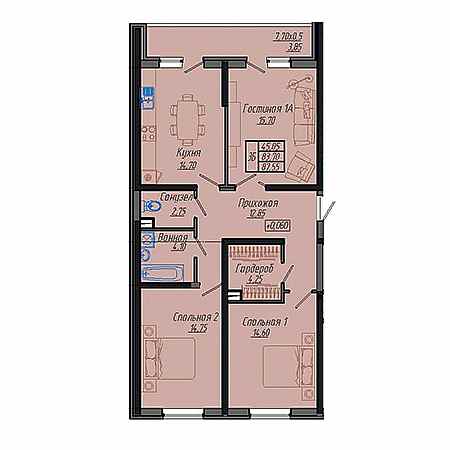 3 комнатная 87.55м²