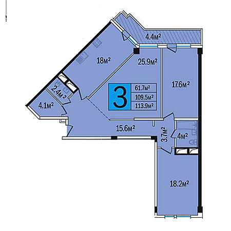 3 комнатная 113.9м²