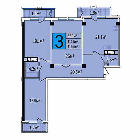 3 комнатная 115.5м²