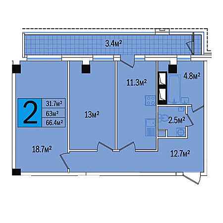 2 комнатная 66.4м²