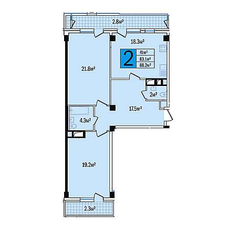 2 комнатная 88.2м²