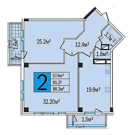 2 комнатная 98.3м²