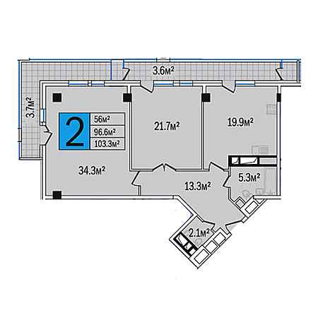 2 комнатная 103.3м²