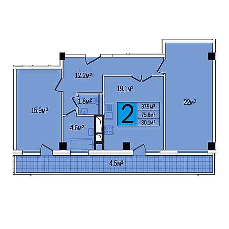 2 комнатная 80.1м²