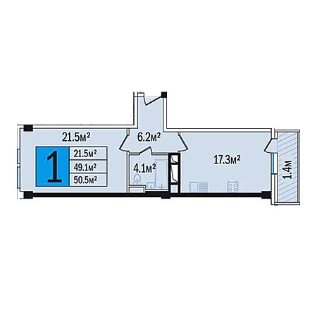 1 комнатная 56.5м²