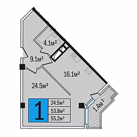 1 комнатная 55.2м²