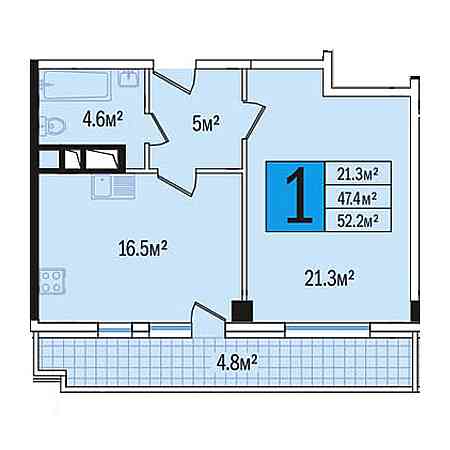 1 комнатная 52.2м²