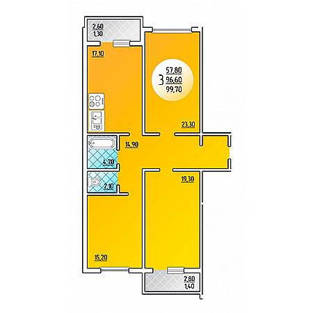 3 комнатная 99.7м²