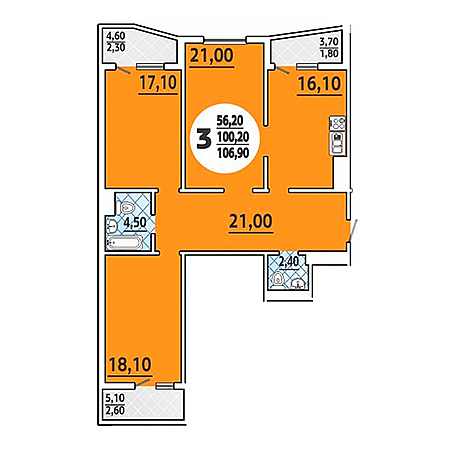 3 комнатная 106.9м²