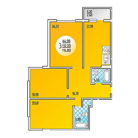 3 комнатная 114.8м²