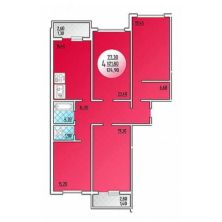 4+ комнат 124.9м²