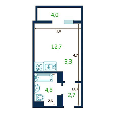 Студия 25.5м²