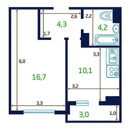 1 комнатная 35.3м²