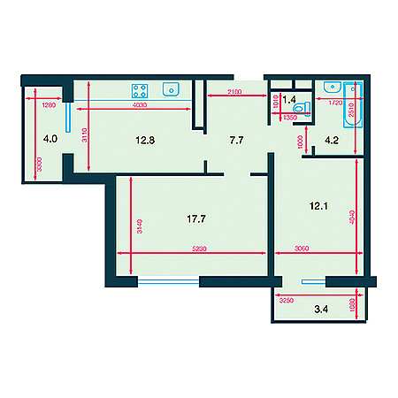 2 комнатная 58.9м²