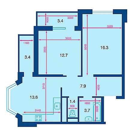 2 комнатная 59м²