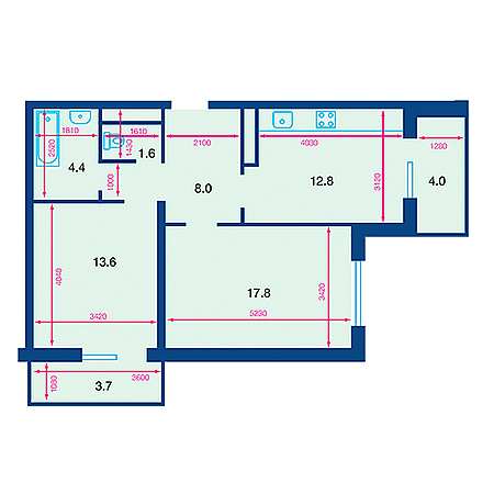 2 комнатная 61.3м²