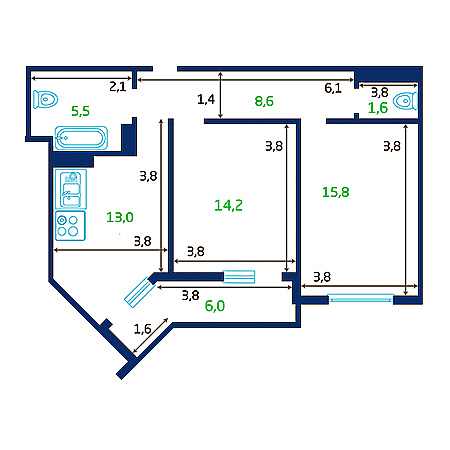 2 комнатная 61.7м²