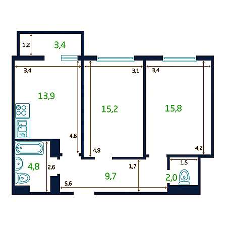 2 комнатная 63.1м²